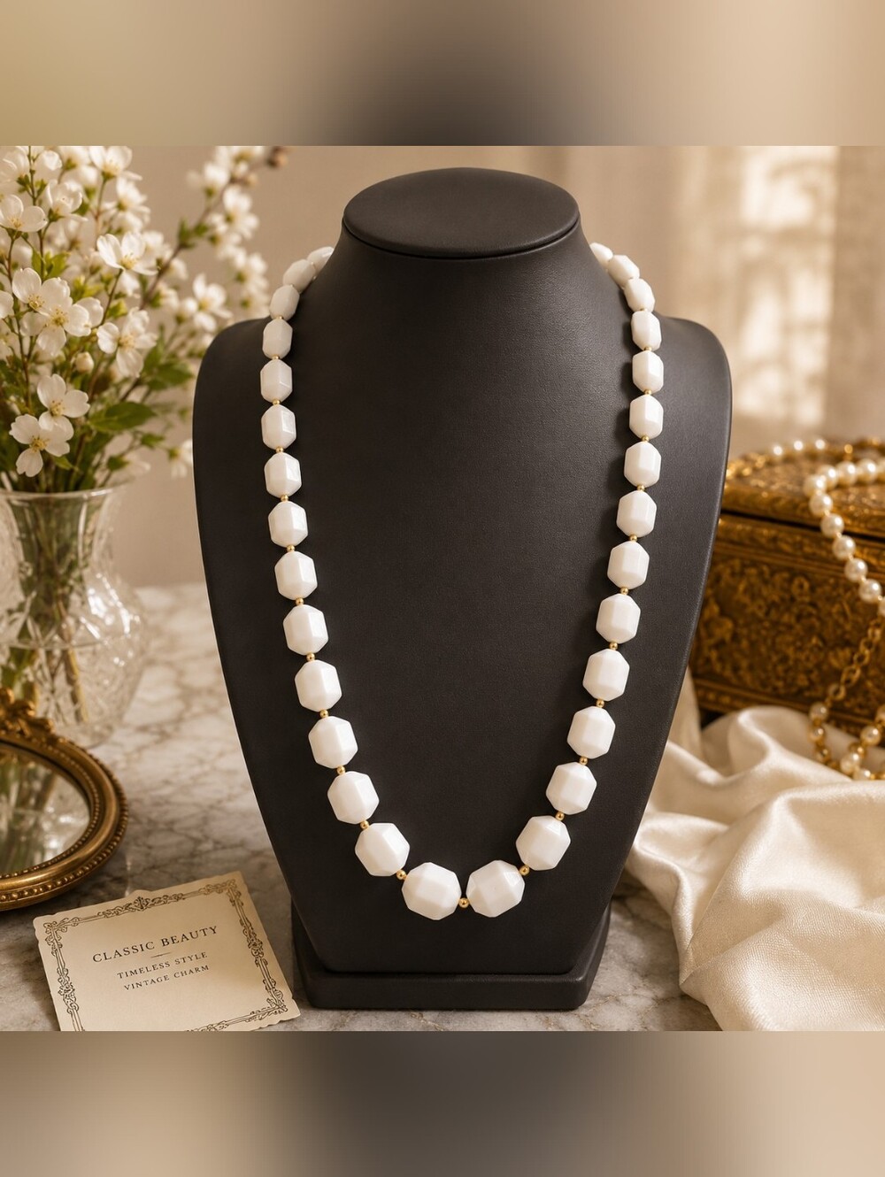 White Vintage Classic Acrylic Necklace